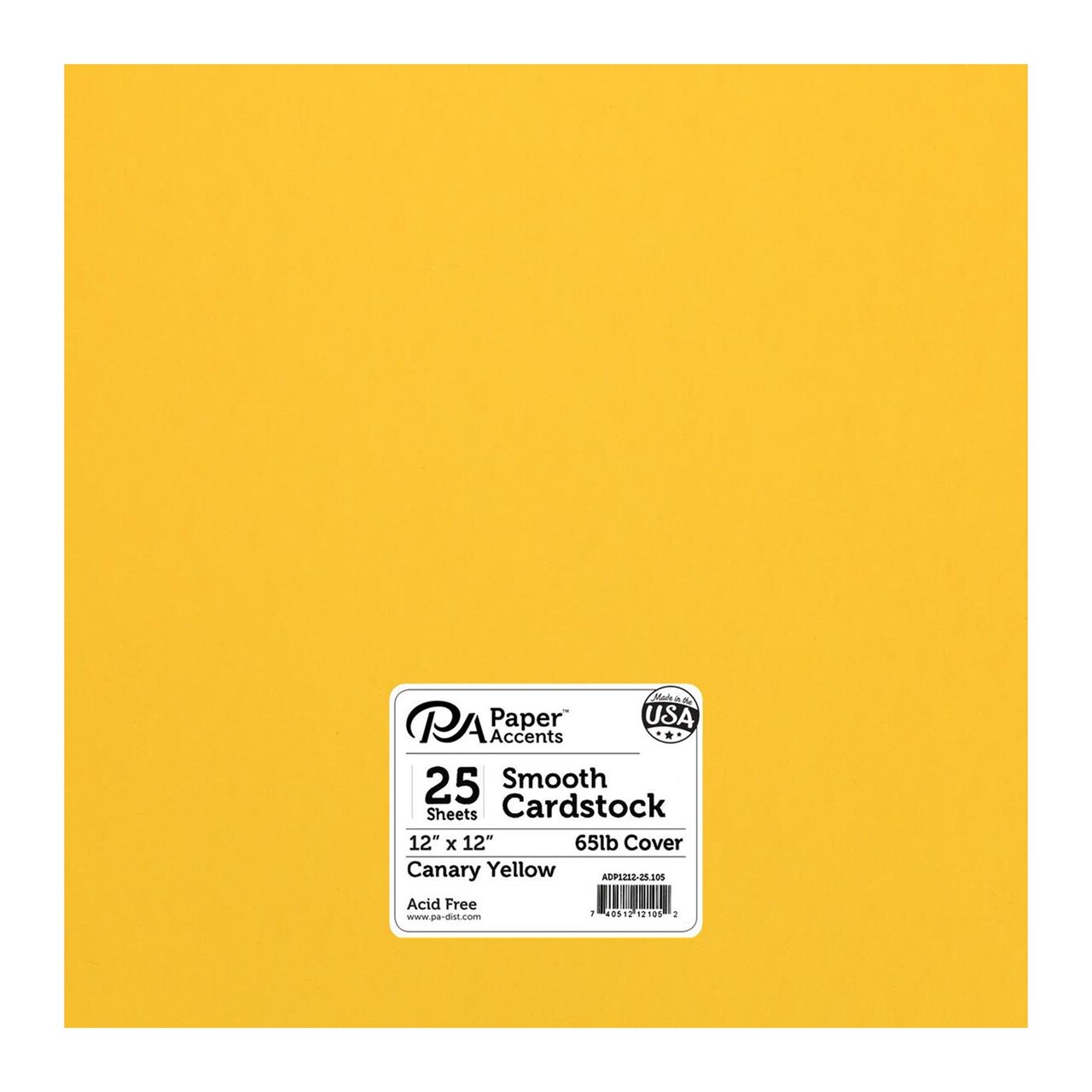 PA Paper Accents Cardstock Pack 12" x 12" Canary Yellow, Smooth, 65lb colored cardstock paper for card making, scrapbooking, printing, quilling and crafts, 25 pieces